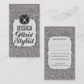 SILBERNE Glitzer-Schein-Haar-Stylist-Verabredung Terminkarte (Vorne/Hinten)