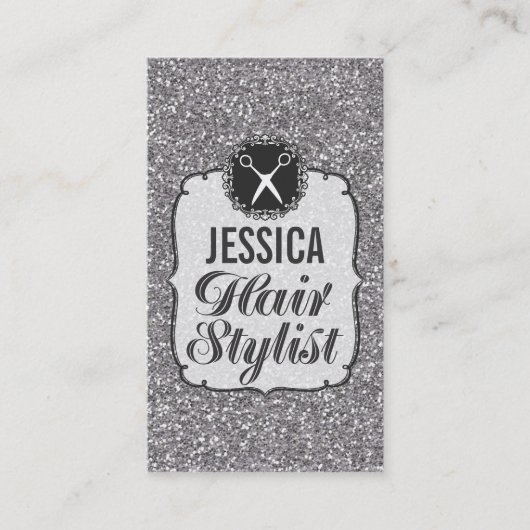 SILBERNE Glitzer-Schein-Haar-Stylist-Verabredung Terminkarte (Vorderseite)