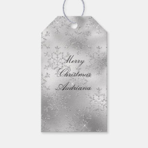 Silberne Glitzer-Schneeflocken Geschenkanhänger