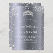 Silberne Glitzer Tiara-Krone Einladung (Vorne/Hinten)