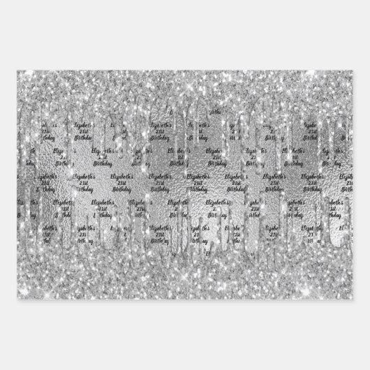 Silberne Glitzer Tropfen aus Metall, monogramm Geschenkpapier Set (Vorderseite)