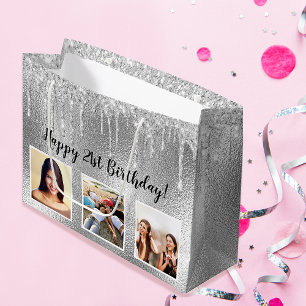 Silberne Glitzer Tropfen Foto Große Geschenktüte
