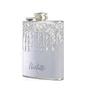 Silberne Glitzer Tropfen glitzern Monogramm Glam Flachmann (Links)