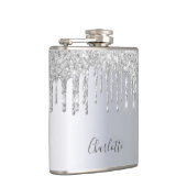 Silberne Glitzer Tropfen glitzern Monogramm Glam Flachmann (Rechts)