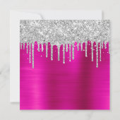Silberne Glitzer Tropfen Hot Pink Foil 40. Geburts Einladung (Rückseite)