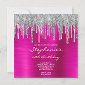 Silberne Glitzer Tropfen Hot Pink Foil 60. Geburts Einladung (Vorderseite)