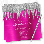 Silberne Glitzer Tropfen Hot Pink Foil 60. Geburts Einladung<br><div class="desc">Laden Sie die Mädchen zu ihrer 60. Geburtstagsfeier im Stil ein. Die Oberseite des Einladens weist dekorative Imitate funkelnd silberne Glitzer und Folie Tropfen. Die individuell anpassbare Geburtstagseinladung in einem eleganten Kalligraphie-Schriftart ist gegen eine gürtnisch fuchsia heiß rosa Ober gebürstete Metallfoliengrafik. Die luxuriösen Glitzern, Glitzer und Folie sind mit digitaler...</div>