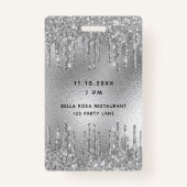 Silberne Glitzer Tropfen Metal VIP Einladung Ausweis (Rückseite)