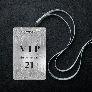 Silberne Glitzer Tropfen Metal VIP Einladung Ausweis