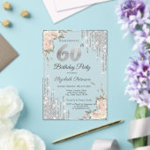 Silberne Glitzer Tropfen, Rose 60. Geburtstag Acryleinladungen (In Situ (Hochzeit))