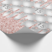 Silberne Glitzer-Tropfen Rose Rosa Geschenkpapier (Ecke)