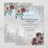 Silberne Glitzer Tropfen, Staub Rose Jahrestag Einladung (Vorne/Hinten)