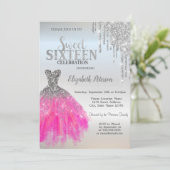 Silberne Glitzer-Tropfen, süße Kleidung 16 Einladung (Stehend Vorderseite)