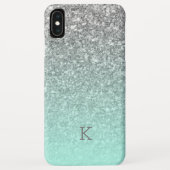 Silberne Glitzer Türkis-Blau-Omermonogramm Case-Mate iPhone Hülle (Rückseite)