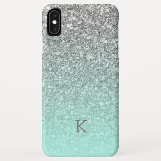 Silberne Glitzer Türkis-Blau-Omermonogramm Case-Mate iPhone Hülle (Rückseite)