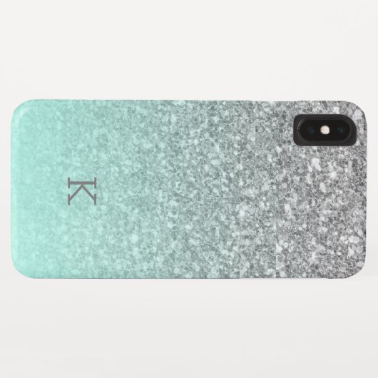 Silberne Glitzer Türkis-Blau-Omermonogramm Case-Mate iPhone Hülle (Rückseite (Horizontal))