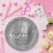 Silberne Glitzer- und Foil-Hochzeitsmonogramm Pappteller (Party)