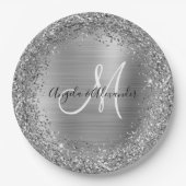 Silberne Glitzer- und Foil-Hochzeitsmonogramm Pappteller (Vorderseite)