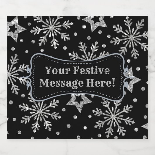 Silberne Glitzer und Schneeflocken Bierflaschenetikett (Einzelnes Label)