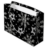 Silberne Glitzer und Schneeflocken Große Geschenktüte (Rückseite Schrägansicht)