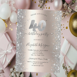 Silberne Glitzerdiamanten Elfenbein 40. Geburtstag Einladung