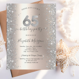 Silberne Glitzerdiamanten Elfenbein 65. Geburtstag Einladung