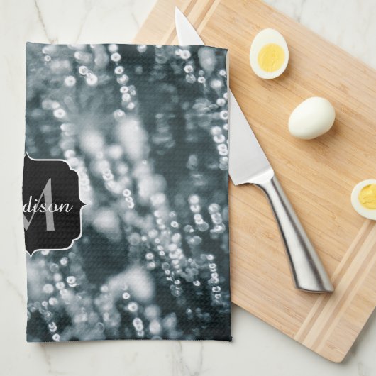 Silberne Glitzern Tiefgefroren Eisblasen Monogramm Geschirrtuch (Viertel Falte)