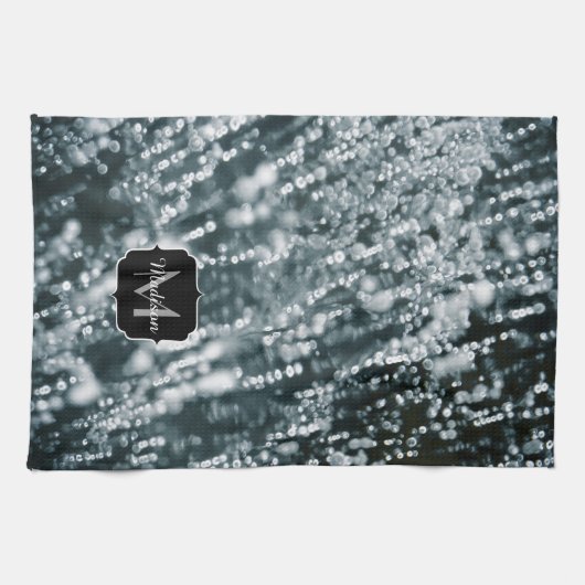 Silberne Glitzern Tiefgefroren Eisblasen Monogramm Geschirrtuch (Horizontal)