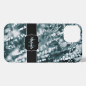 Silberne Glitzern Tiefgefroren Eisblasen Monogramm iPhone Hülle (Rückseite (Horizontal))