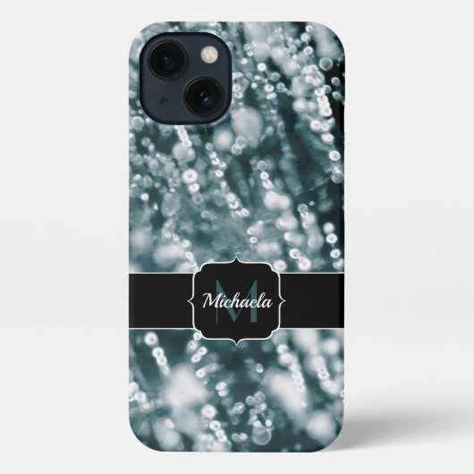 Silberne Glitzern Tiefgefroren Eisblasen Monogramm iPhone Hülle (Rückseite)