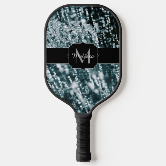 Silberne Glitzern Tiefgefroren Eisblasen Monogramm Pickleball Schläger (Vorderseite)