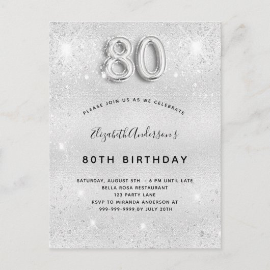 Silberne Glitzern zum 80. Einladungspostkarte (Vorderseite)