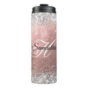 Silberne Glitzernde Roségold-Folie Fancy-Monogramm Thermosbecher