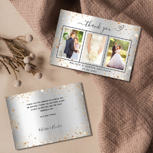 Silberne goldene Herzensschrift des Hochzeitstils Dankeskarte