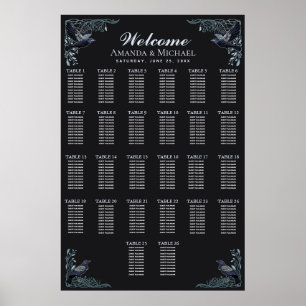 Silberne gothische Raben-Hochzeits-Sitzordnung Poster