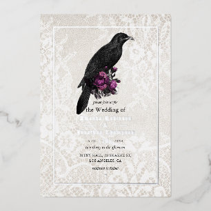 Silberne gotische Blumenhochzeit-Folie-Einladung Folieneinladung