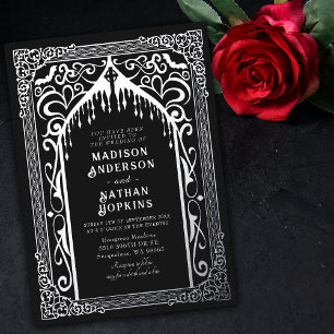 Silberne gotische Vampir-Kathedrale Hochzeit Folieneinladung