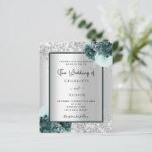 Silberne grüne Blumen Einladung (Stehend Vorderseite)