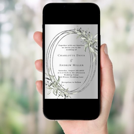 Silberne grüne Hochzeit Einladung