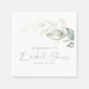 Silberne Grünpflanzenblätter Elegante Babyparty Serviette