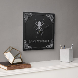 Silberne Halloween-Spinne Quadratische Wanduhr