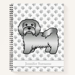 Silberne Havanese Cartoon-Hund-Illustration & Name Notizblock
