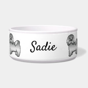 Silberne Havanese-Cartoon-Hunde-Illustration & Nam Napf