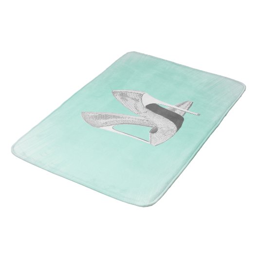 Silberne Heelse auf Minze Badematte (Schrägansicht)