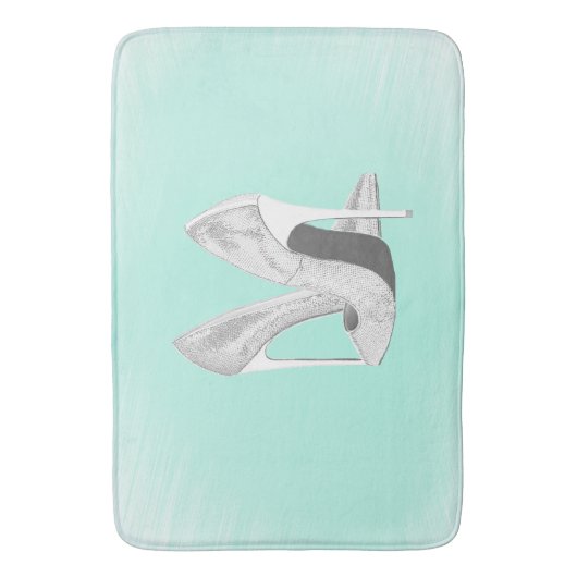 Silberne Heelse auf Minze Badematte (Vorderseite Vertikal)