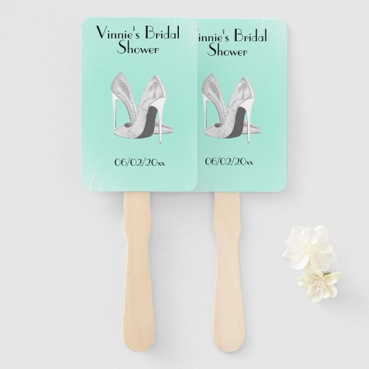 Silberne Heelse auf Minze Personal Fächer (Vorne und Hinten)