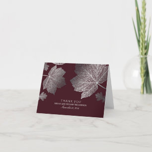 Silberne Herbstblätter Burgunder Hochzeit Dankesch Dankeskarte