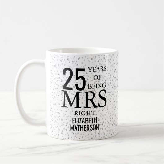 Silberne Herz-25. Hochzeitstag-Frau Right Kaffeetasse (Links)