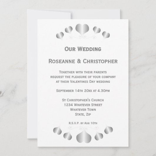 Silberne Herz Hochzeit Design Einladung (Vorderseite)