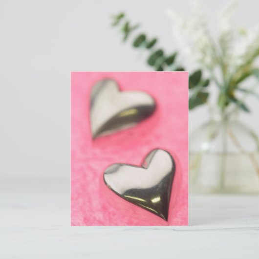 Silberne Herzen Postkarte (Stehend Vorderseite)